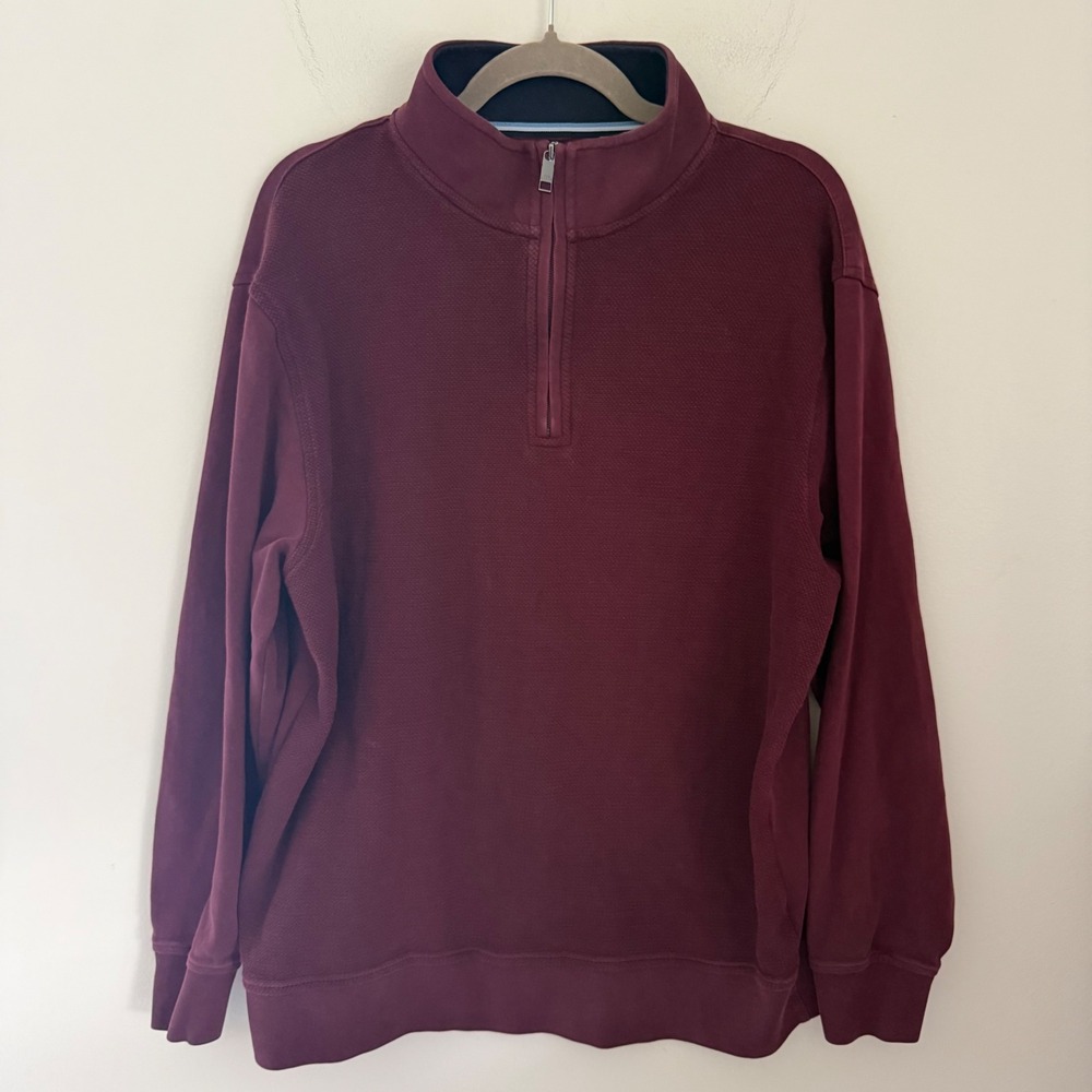 Ted Baker Mens XL Burgundy Waffle Knit Mixed Media Quarter Zip Pullover Sweater